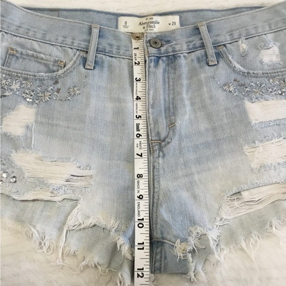 Abercrombie & Fitch embellished jean cut-off distressed ripped shorts size 8/29 - Picture 5 of 11